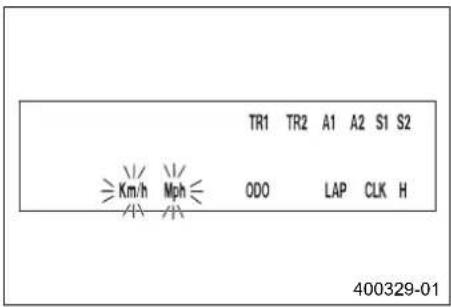 TR1 TR2 A1 A2 S1 S2 Km/h Mph ODO LAP CLK H 400329-01