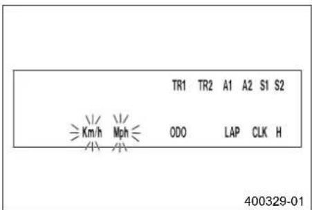 TR1 TR2 A1 A2 S1 S2 Km/h Mph ODO LAP CLK H 400329-01