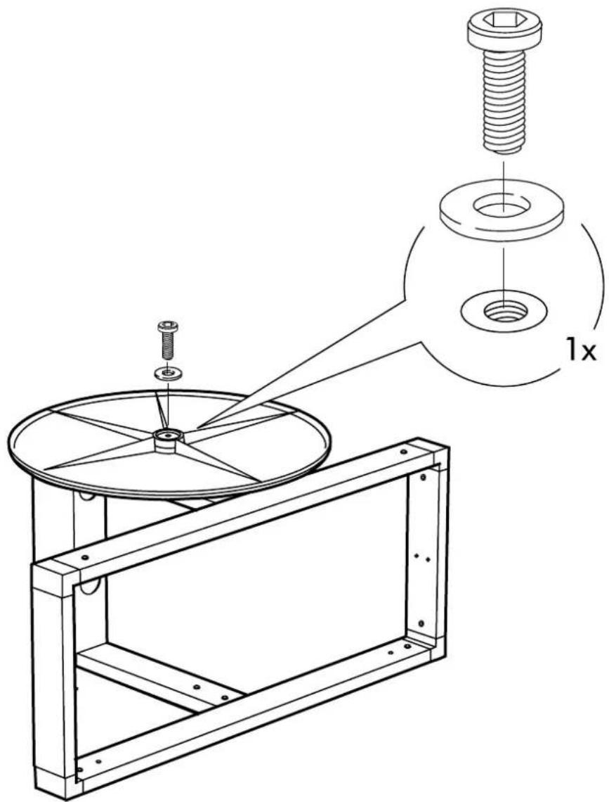 Technical diagram showing a mechanical assembly with labeled parts including a bolt, washer, and 1x ratio annotation.