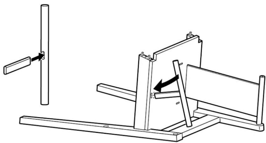 Technical line drawing of a mechanical assembly with a vertical rod and frame structure (no text or symbols)