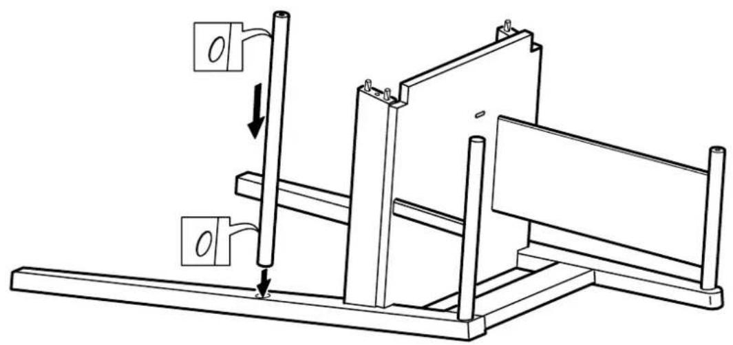 Technical line drawing of a mechanical assembly with a vertical rod and base plate, showing no text or symbols.