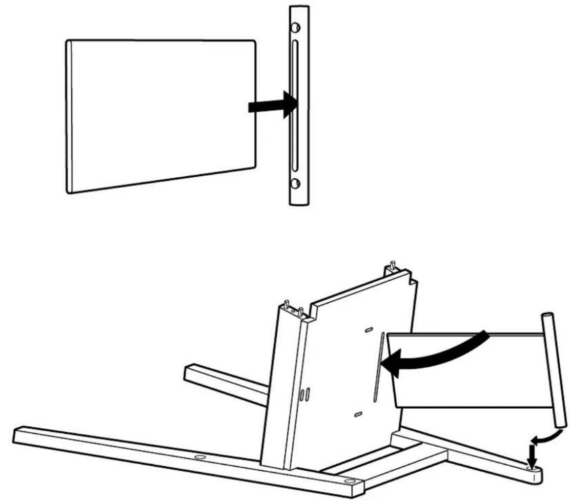 Technical line drawing showing a mechanical assembly with a bracket and a base frame, no text or symbols present.