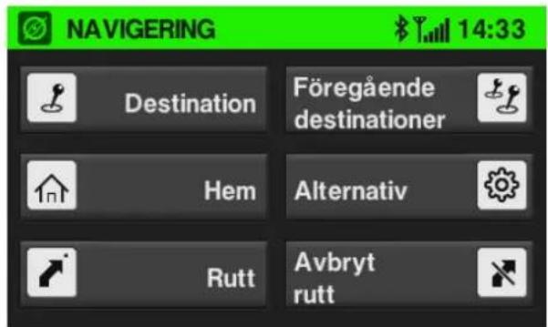 NAVIGERING $ 14:33 Destination Föregående destinationer Hem Alternativ Rutt Avbryt rutt