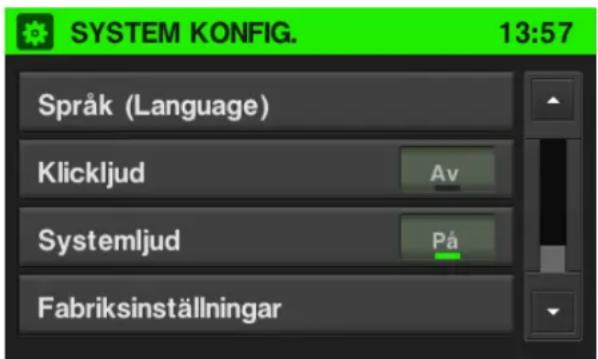 SYSTEM KONFIG. 13:57 Språk (Language) Klickljud Av Systemljud På Fabriksinställningar