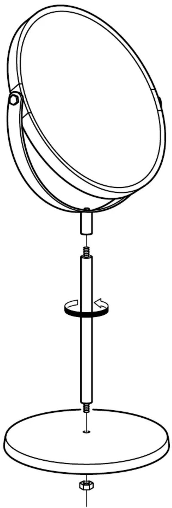 Line drawing of a mechanical device with a circular dial and supporting base (no text or symbols)