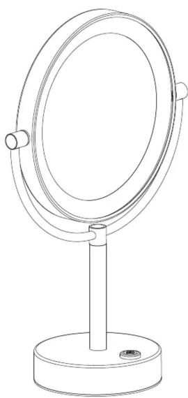 Line drawing of a circular mirror mounted on a stand (no text or symbols)