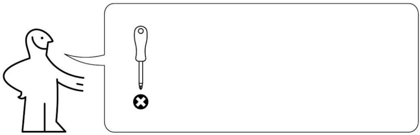 Diagram showing a person pointing at a screwdriver with an exclamation mark, likely illustrating a medical or safety warning.