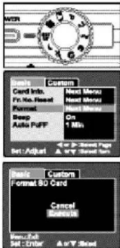 WOR Menu Custom Card Info. Fn.No. Real Format Beep Auto Puff Next Menu Next Menu On 1 Min Set: Adjust A: 47 Second Page A: 47 Second Part Menu Custom Format 50 Card Cancel Controls Menu: Set Set: Enter A: 47 Second