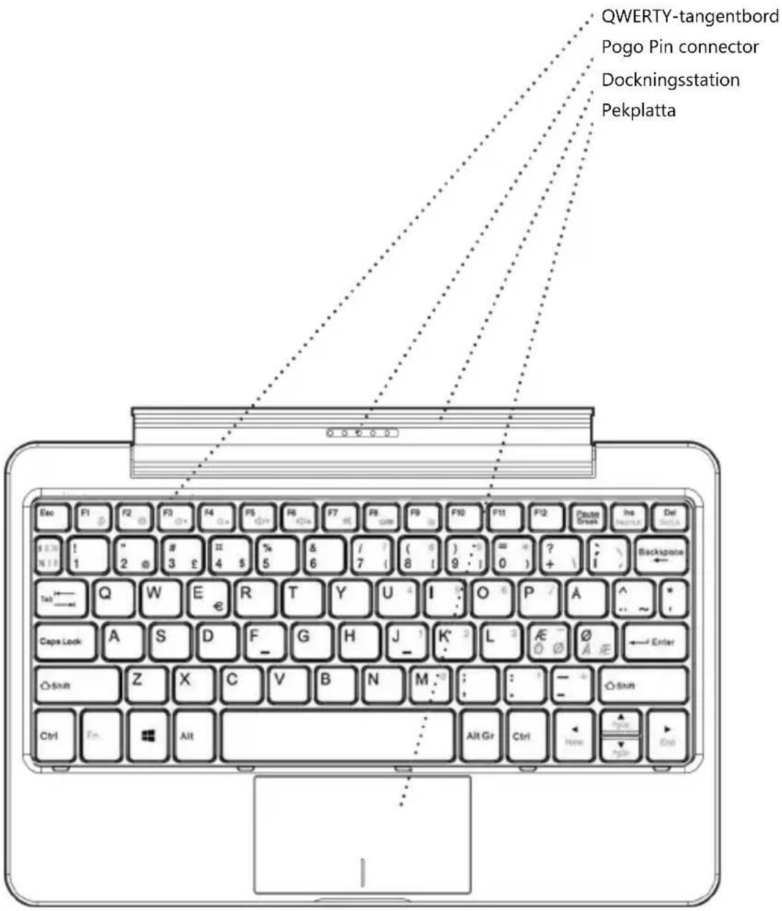 QWERTY-tangentbord Pogo Pin connector Dockningsstation Pekplatta