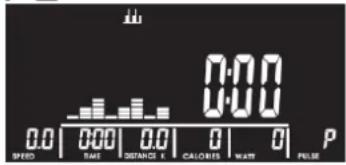 0:00 0.0 | 0:00 | 0.0 | 0 | 0 | P SPEED TIME DISTANCE X CALORIS WATT PULSE
