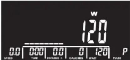 w 120 0.0 | 0.00 | 0.0 | 0 | 120 | P SPEED TIME DISTANCE K CALORIES WATT PULSE