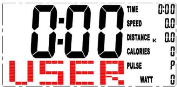 0:00 TIME 0:00 SPEED 0.0 DISTANCE κ 0.0 CALORIES 0 PULSE P WATT 0 USER