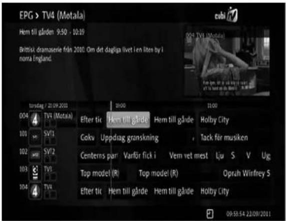 EPG > TV4 (Motala) Hem till gården 9:50 - 10:19 Brittisk dramaserie från 2010. Om det dagliga livet i en liten by i norna England. tursdag / 21/09/2011 004 TV4 (Motala) Efter tic Hem till gårde Hem till gårde Holby City 101 SV1 Cekv Uppdrag granskning Tack för musiken 102 SV2 Centerns pan Varför fick i Vem vet mest Lju S V Ug 103 TV1 Top model (R) Top model (R) Oprah Winfrey S 104 TV8 Efter tic Hem till gårde Hem till gårde Holby City 09:58:54 22/09/2011