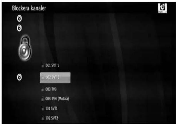 Blockera kanaler 6 6 001 SVT 1 002 SVT 2 003 TV3 004 TV4 (Motala) 101 SVT1 102 SVT2