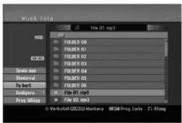Music list: File 01.mp3 FOLDER 00 FOLDER 01 FOLDER 02 FOLDER 03 FOLDER 04 FOLDER 05 FOLDER 06 File 01.mp3 File 02.mp3 Spunk opu Shenival To bert Audiopec Prog Milleg © Verkafall CD333 Markers ©C:\Prog Lists © Stang