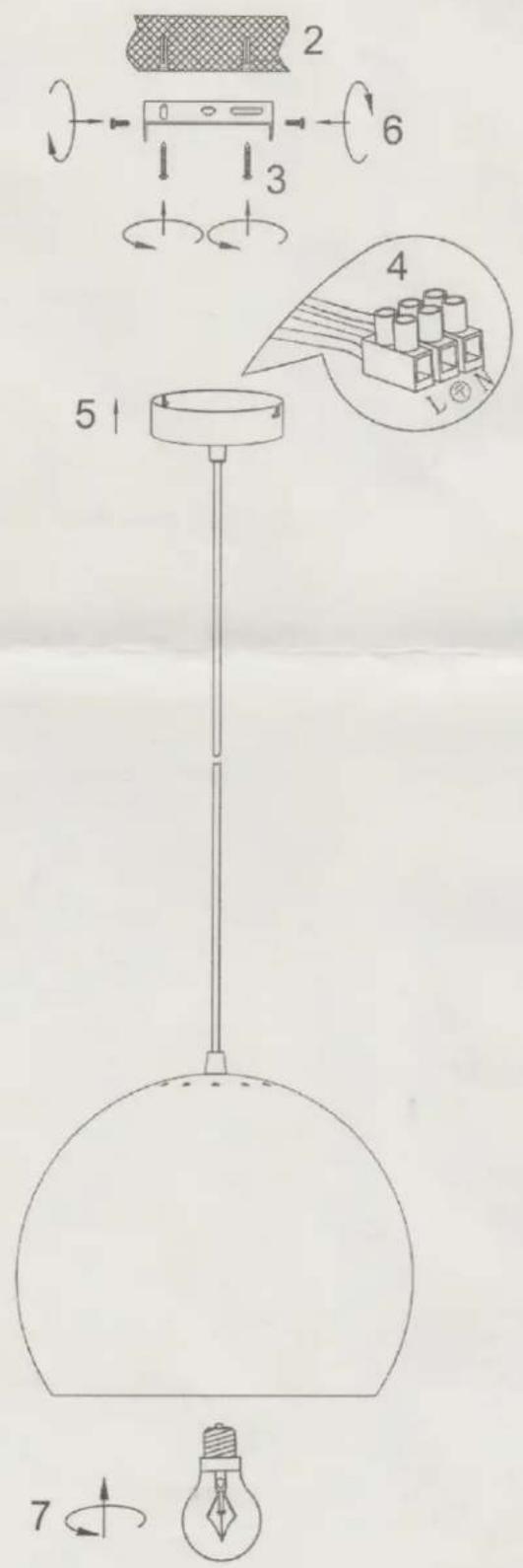 Technical diagram showing a lamp installation with numbered components and a magnified inset of cylindrical components.