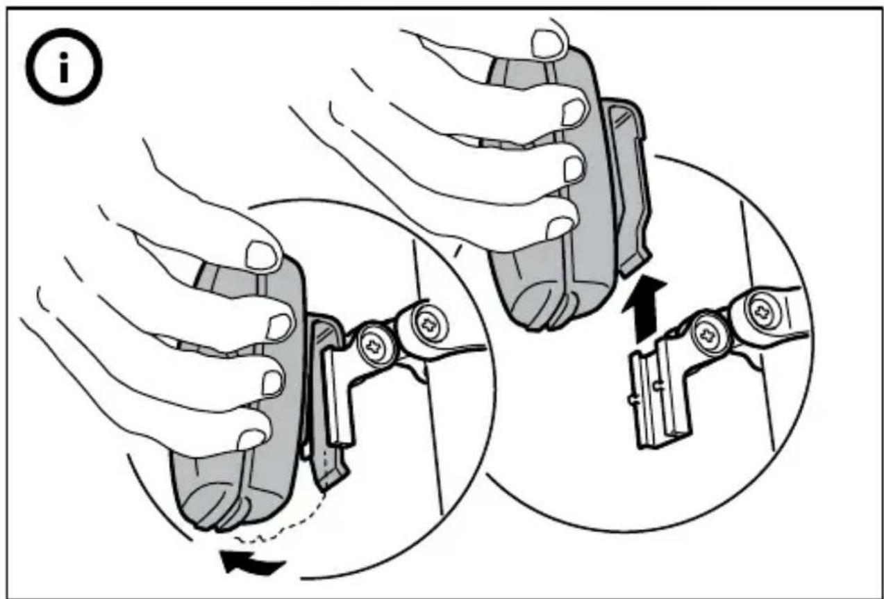 Diagram illustrating hand positioning and movement of a device, showing step-by-step assembly with directional arrows.