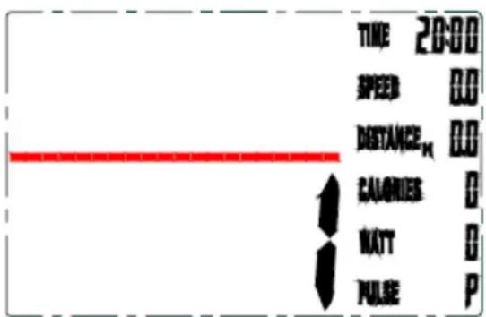 TIME 20:00 SPEED 0.0 DISTANCE M 0.0 CALORIES 0 WATT 0 PULSE P
