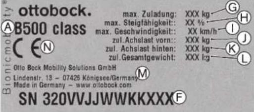 Ottobock B500 Advanced - Typskylt - 2