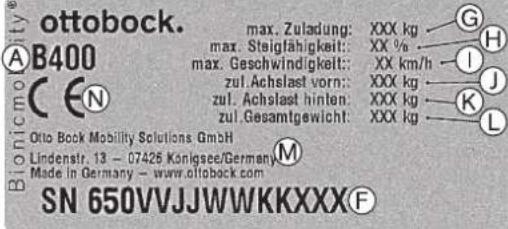 Ottobock B400 - Typskylt - 2