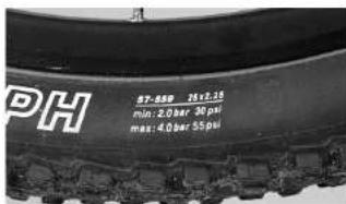 PH 57-899 25x2.30 min: 2.0 bar 30 psi max: 4.0 bar 55 psi