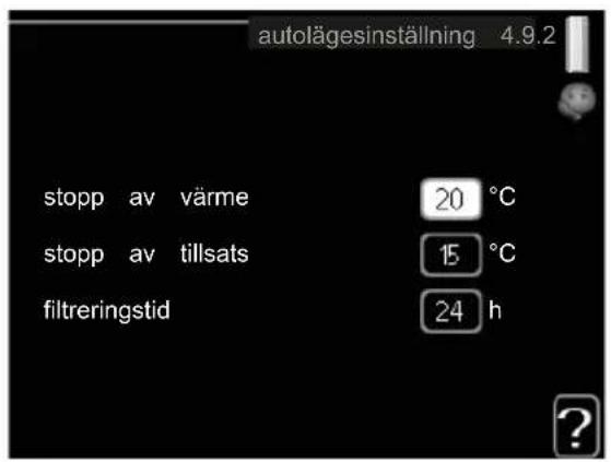 autolägesinställning 4.9.2 stopp av värme 20 °C stopp av tillsats 15 °C filtreringstid 24 h ?