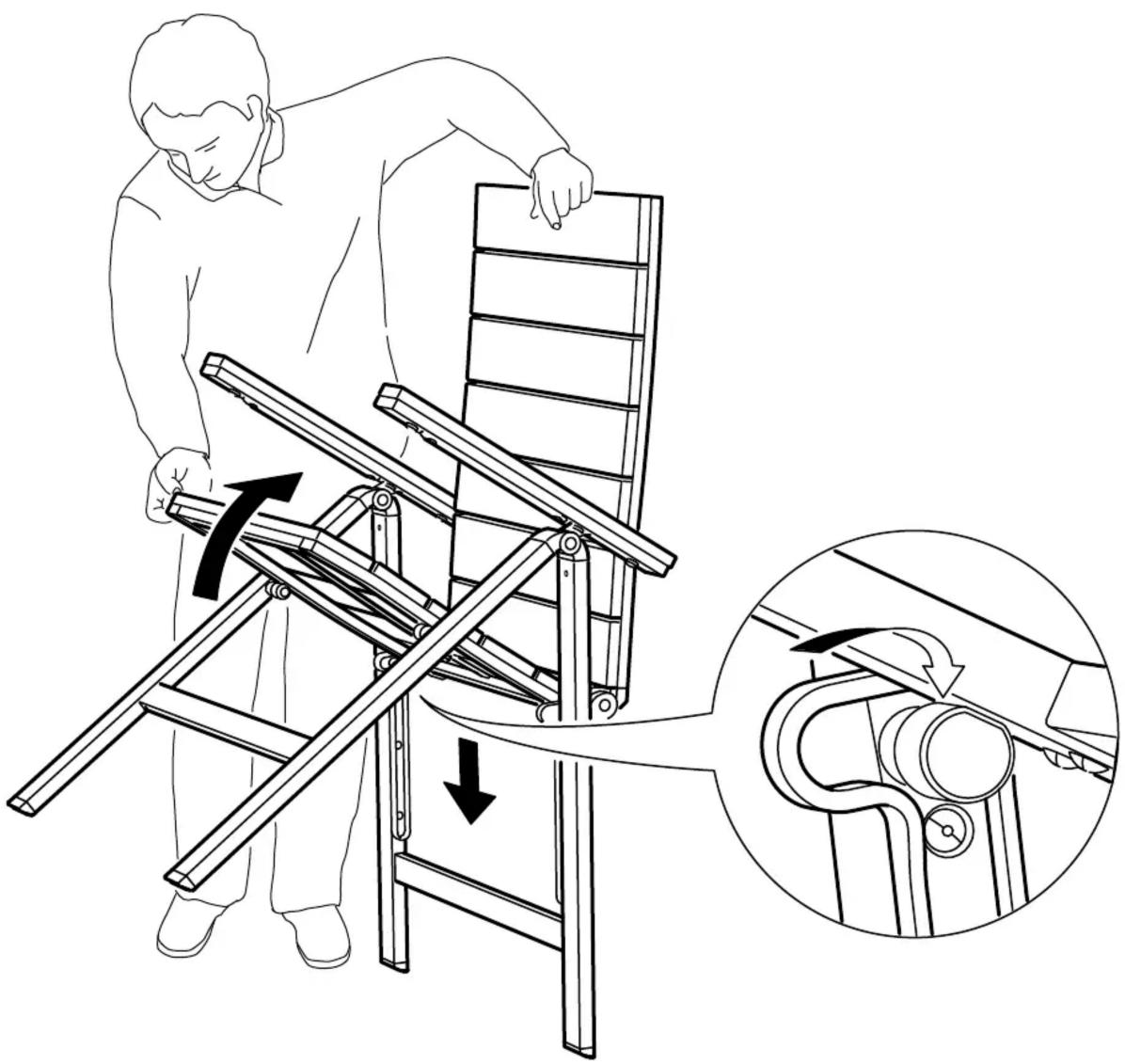 Diagram illustrating the step-by-step folding of a ladder using a device, with an inset showing the mechanism of lifting a pipe.
