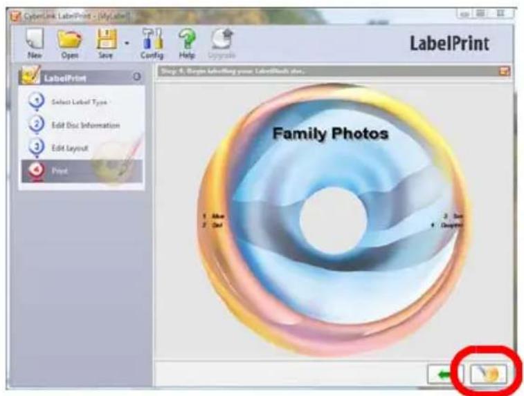 CyberLink LabelPrint - [MyLabel] New Open Save Config Help Options LabelPrint LabelPrint Select Label Type Edit Disc Information Edit Layout Print Family Photos 1. Alive 2. Lost 3. Save 4. Diagonal