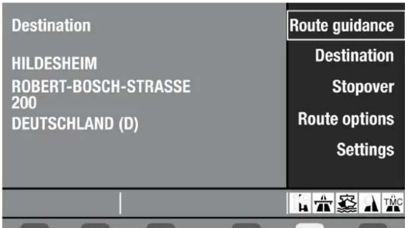 Destination HILDESHEIM ROBERT-BOSCH-STRASSE 200 DEUTSCHLAND (D) Route guidance Destination Stopover Route options Settings