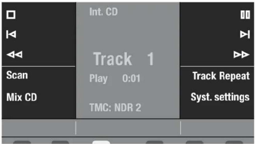 Int. CD Track 1 Play 0:01 TMC: NDR 2 Scan Mix CD Track Repeat Syst. settings