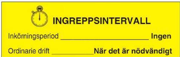 INGREPPSINTERVALL Inkörningsperiod _________ Ingen Ordinarie drift _________ När det är nödvändigt