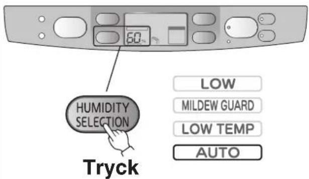 60 HUMIDITY SELECTION Tryck LOW MILDEW GUARD LOW TEMP AUTO