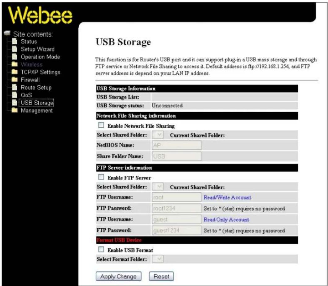 Webee Wireless N - INSTÄLLNINGAR FÖR USB MINNE - 1