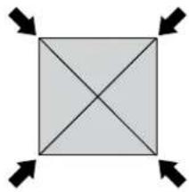 Simple geometric diagram of a square with diagonals and arrows at corners (no text or symbols)