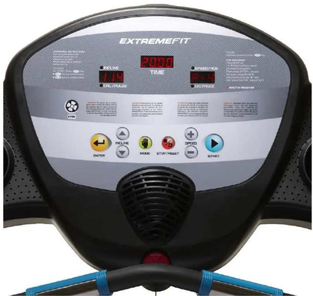 EXTREMEFIT 2000 TIME SPEED/TIME P-4 DISTANCE FAN INTERS INCLINE MODE STOP/RESET SPEED START