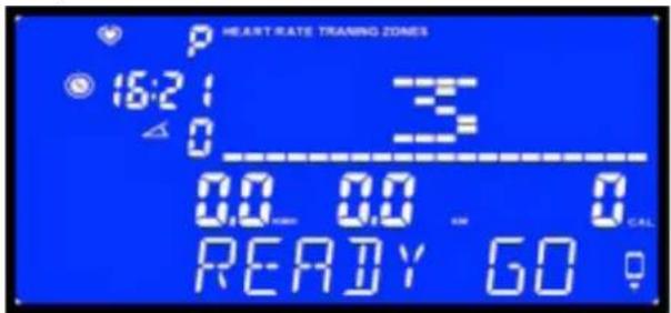 P HEART RATE TRAINING ZONES 16:21 3 0 00 00 0 CAL READY GO