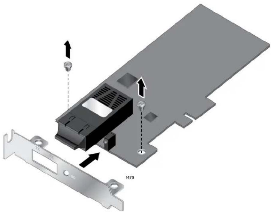Diagram of a computer drive module with labeled ports and directional arrows indicating assembly or movement.