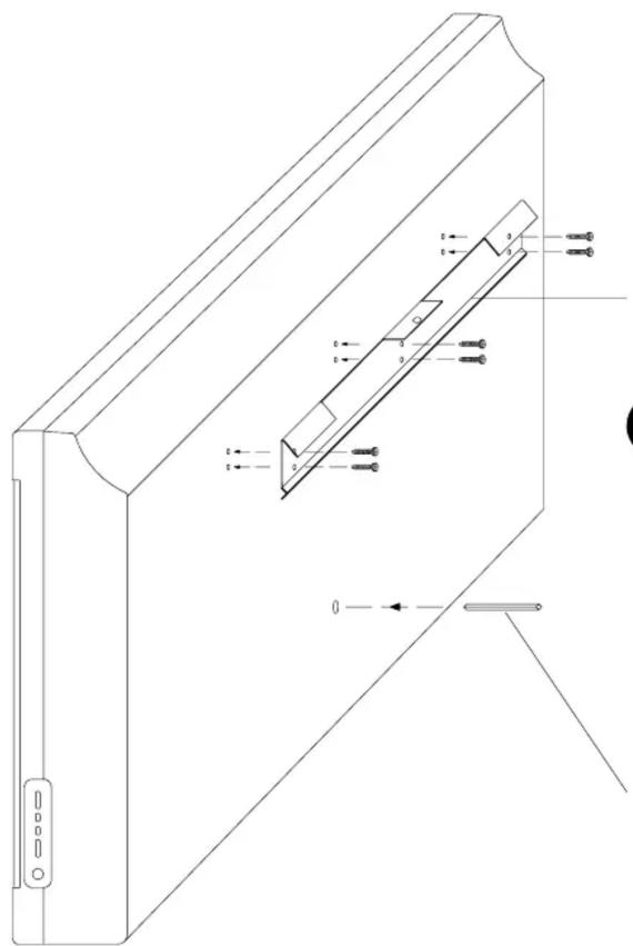 Technical diagram of a door panel with labeled components and directional arrows indicating movement or assembly.