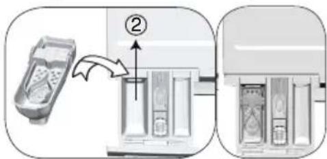 Diagram showing a device being processed into a storage unit, with labeled step ② and directional arrow indicating process flow.