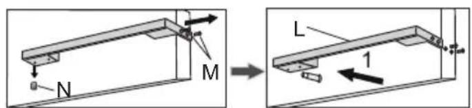 Technical diagram showing a mechanical assembly with labeled parts N, M, and L, including directional arrows and component indicators.