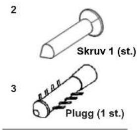 2 Skruv 1 (st.) 3 Plugg (1 st.)
