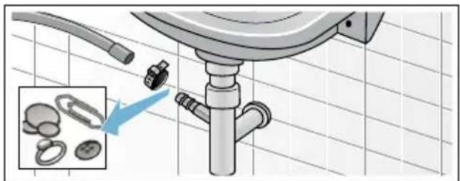 BOSCH HomeProfessional WAY32899SN - Avloppsslangen är igensatt vid anslutningen på avloppsröret - 1