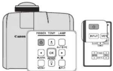 Canon POWER TEMP LAMP AV/8 PC OK BLANK R/WX5 MEN INPUT MENU