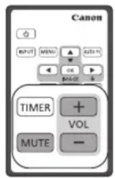 Canon INPUT MENU AUTO PC OK MUTE TIMER + VOL MUTE -