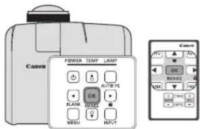 Canon POWER TEMP LAMP AUTO PC OK BLANK IVALE MENU INPUT