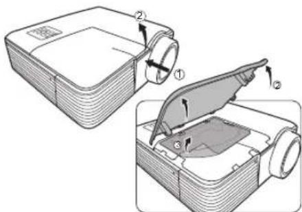 Technical diagram showing a device with labeled parts and directional arrows indicating assembly or operation.