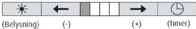 (Belysning) (-) (+) (timer)