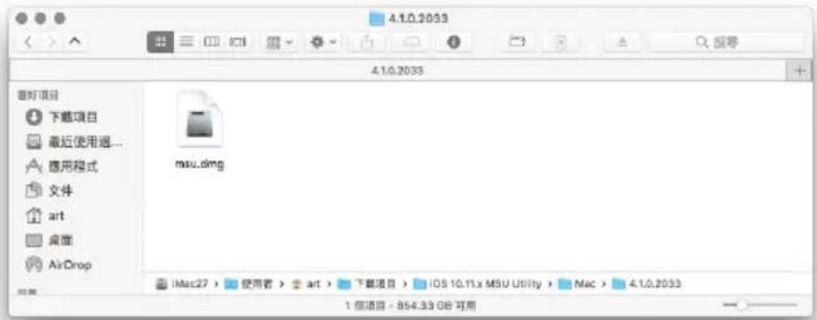 4.1.0.2033 4.1.0.2033 最好项目 下载项目 最近使用通... 应用程序 文件 art 桌面 AirDrop msu.dmg iMac27 > 使用者 > art > 下载项目 > IOS 10.11.x MSU Utility > Mac > 4.1.0.2033 1 個项目 - 854.33 GB 可用