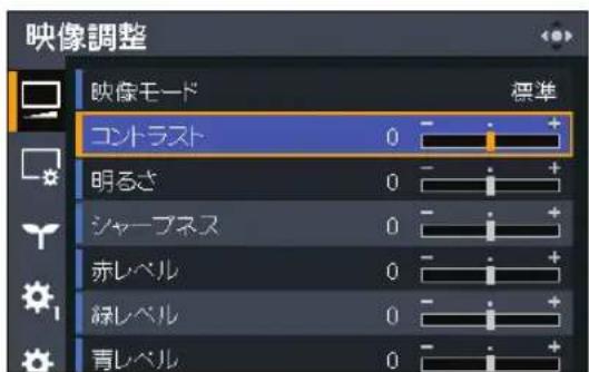 映像調整 映像モード 標準 コントラスト 0 明るさ 0 シャープネス 0 赤レベル 0 緑レベル 0 青レベル 0