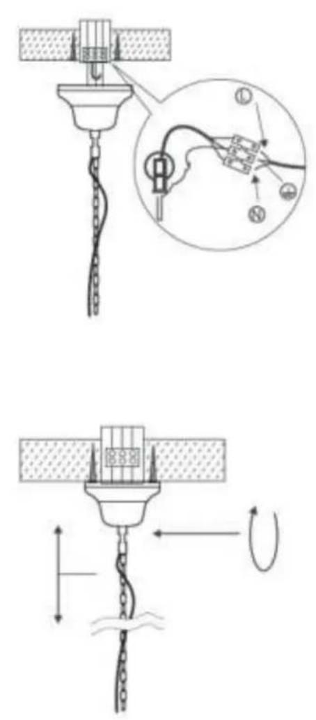 Technical diagram showing mechanical assembly steps with labeled components and motion indicators